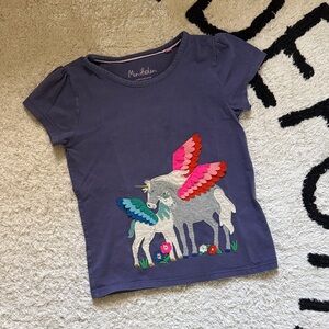 Mini Boden Blue Shirt with Colorful Unicorns (7-8y)